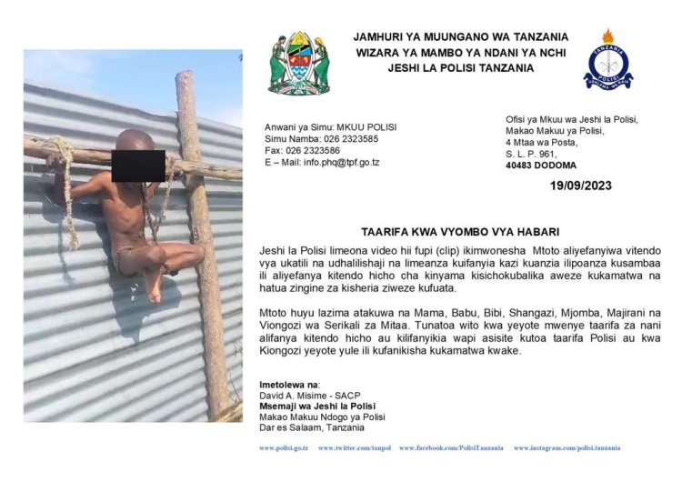 Tanzania : Polisi irahiga bukware umuntu wahambiriye umwana ku giti