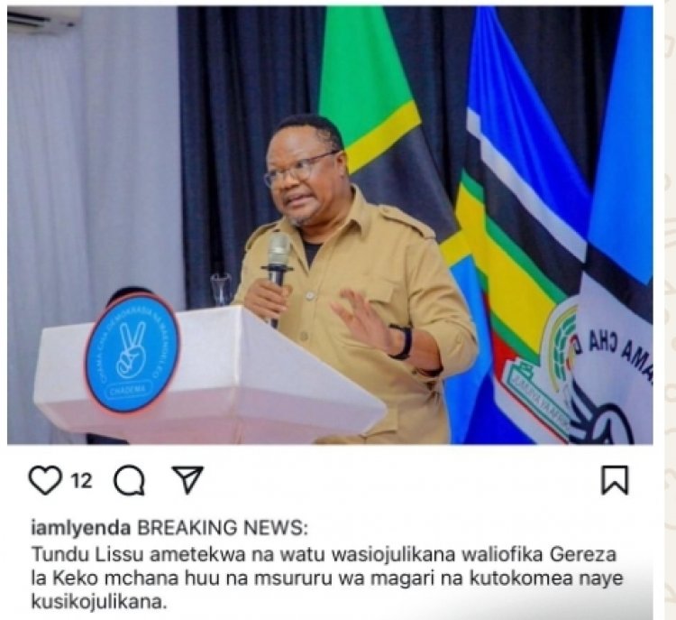 Tundu Lissu  ngo Yaba yashimuswe n'abantu bataramenyekana bamukuye muri Gereza